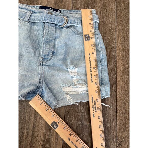 HOLLISTER HIGH RISE MOM SHORT 3" LIGHT BLUE BUTTON FLY SIZE 1 W25 DISTRESSED - Picture 6 of 7
